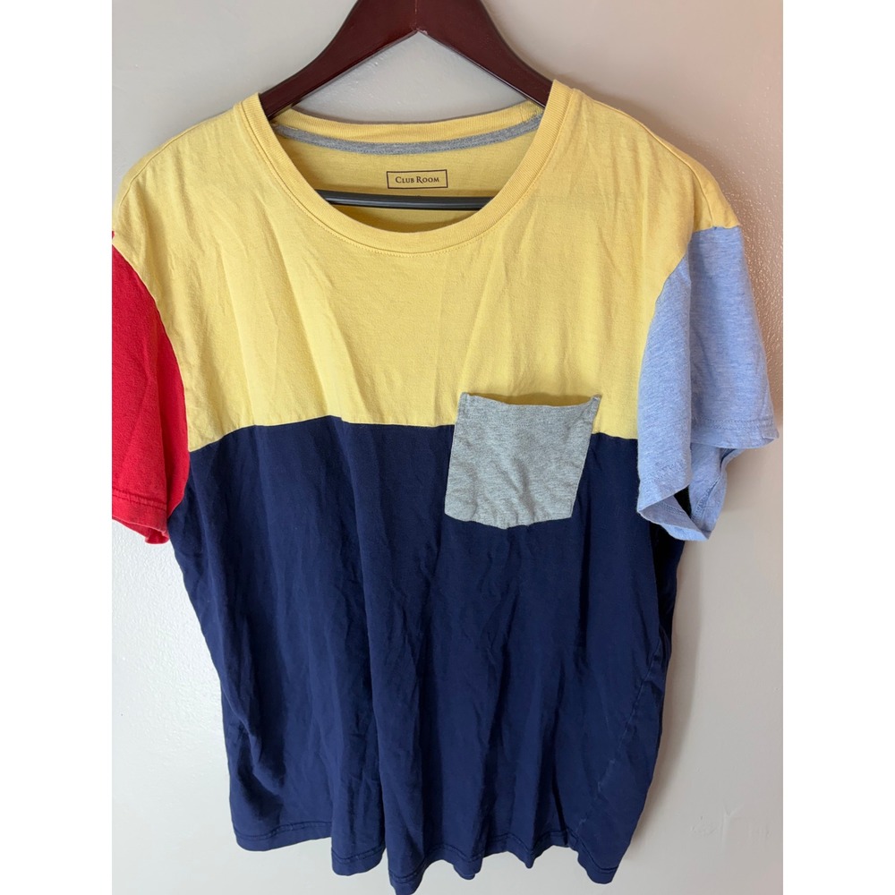 Club Room Mens XL Colorblock Pocket T-Shirt Yellow Navy Red Blue Short Sleeve